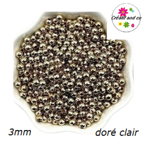 50 perles rondes dorées claires 3mm