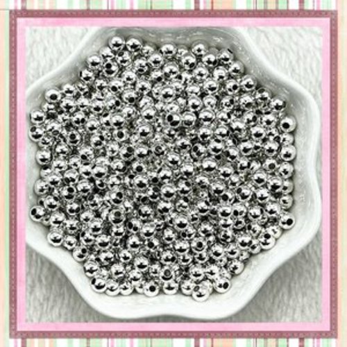 20 perles rondes argentées 4mm
