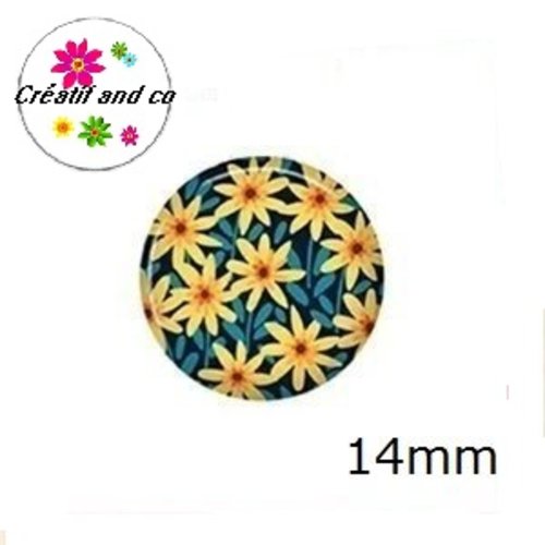 X2 cabochons fleuris 14mm