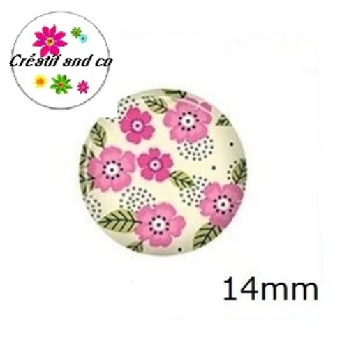 X2 cabochons fleuris 14mm
