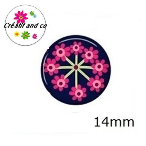 X2 cabochons fleuris 14mm