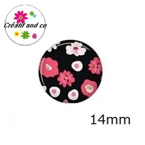 X2 cabochons fleuris 14mm