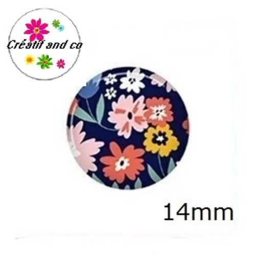 X2 cabochons fleuris 14mm