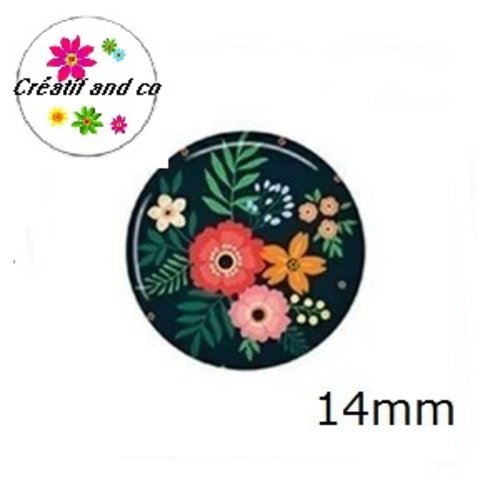 X2 cabochons fleuris 14mm