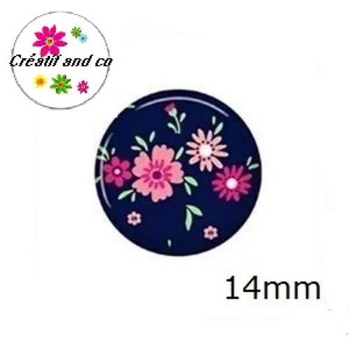 X2 cabochons fleuris 14mm