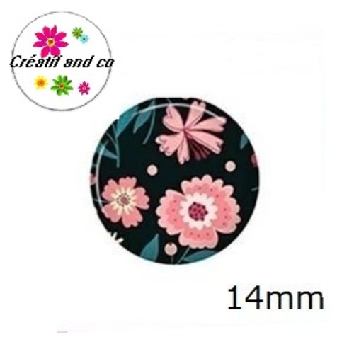 X2 cabochons fleuris 14mm