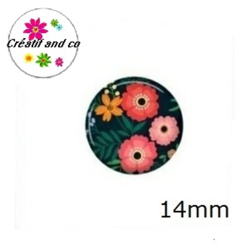 X2 cabochons fleuris 14mm