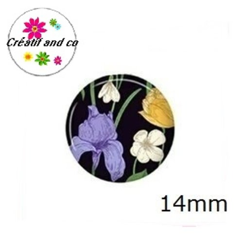 X2 cabochons fleuris 14mm