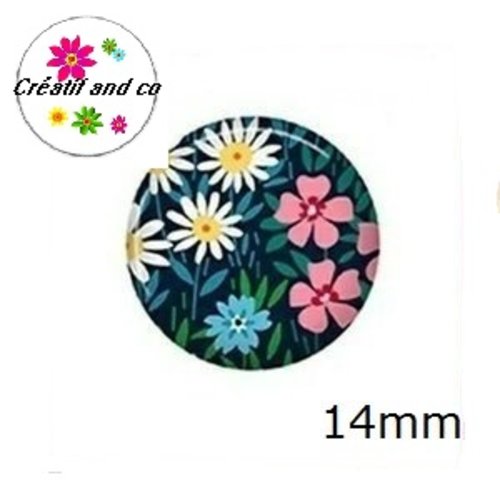 X2 cabochons fleuris 14mm