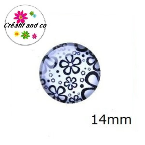 X2 cabochons fleurs noires 14mm