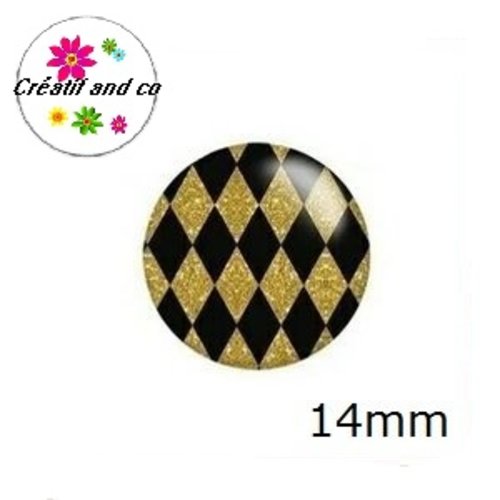 X2 cabochons à motif noir et or 14mm