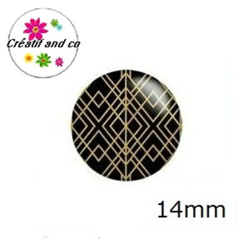 X2 cabochons à motif noir et or 14mm