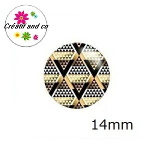 X2 cabochons à motif noir et or 14mm
