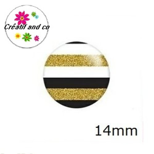 X2 cabochons à motif noir et or 14mm