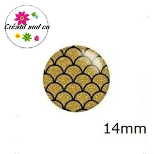 X2 cabochons à motif noir et or 14mm