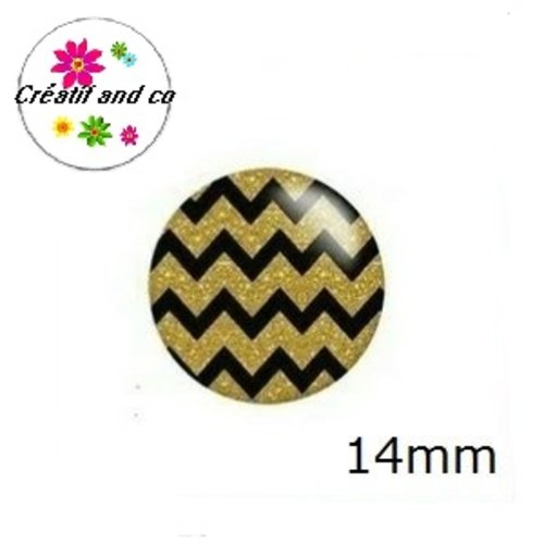 X2 cabochons à motif noir et or 14mm