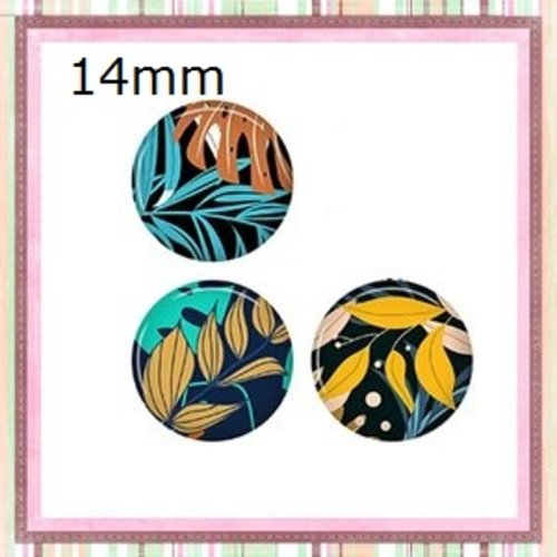 X3 cabochons feuille 14mm