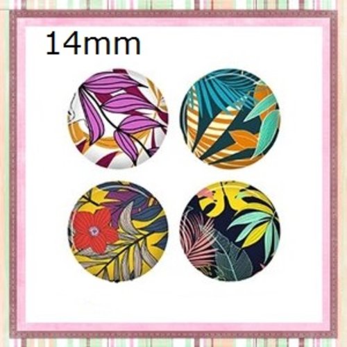 X4 cabochons feuille 14mm