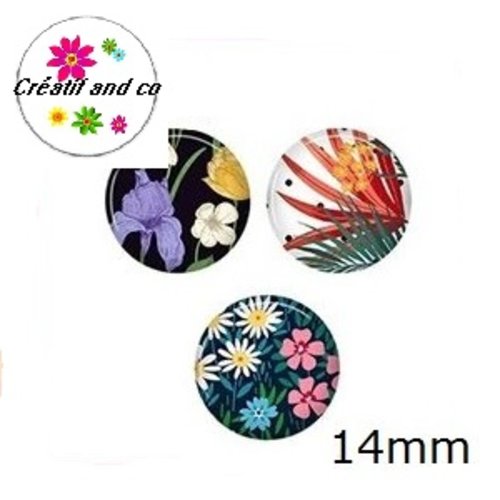 X3 cabochons feuille et fleur 14mm