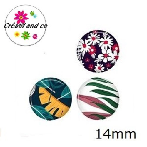 X3 cabochons feuille et fleur 14mm