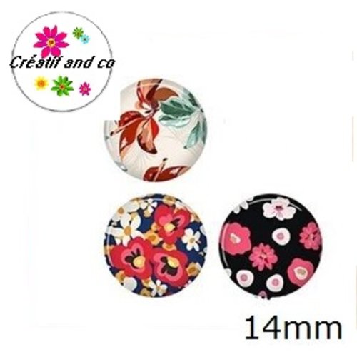 X3 cabochons feuille et fleur 14mm