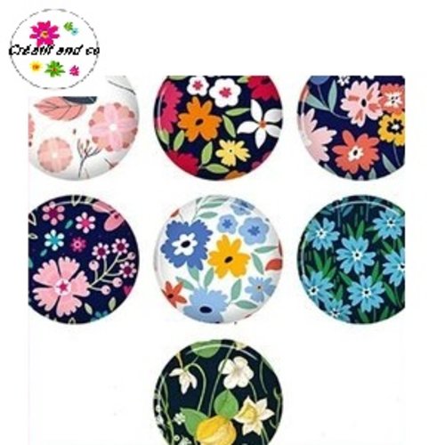 X7 cabochons feuille et fleur 14mm