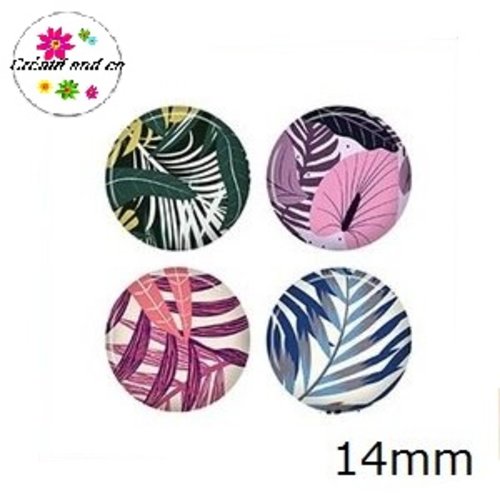 X4 cabochons feuille 14mm