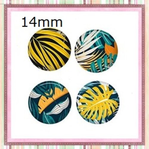 X4 cabochons feuille 14mm
