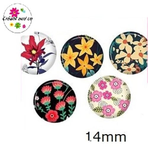 X5 cabochons fleur 14mm