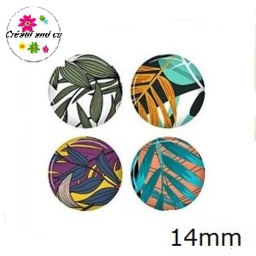 X4 cabochons feuille 14mm