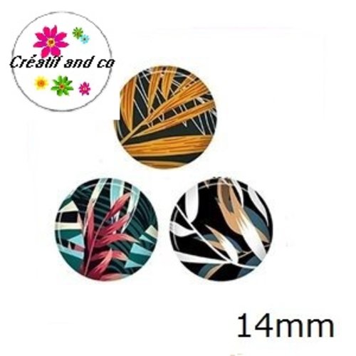 X3 cabochons feuille 14mm