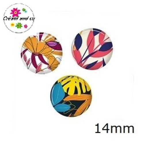 X3 cabochons feuille 14mm