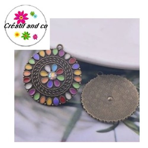 Grand pendentif cercle émail style bohème 29mm