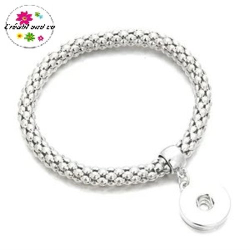 Bracelet élastique métal argenté pour bouton pression