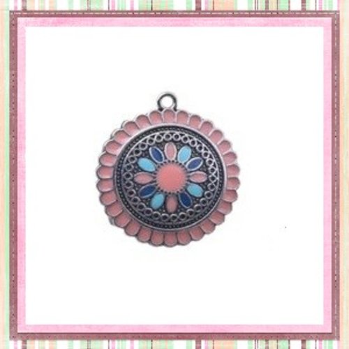 Grand pendentif cercle émail style bohème 30mm