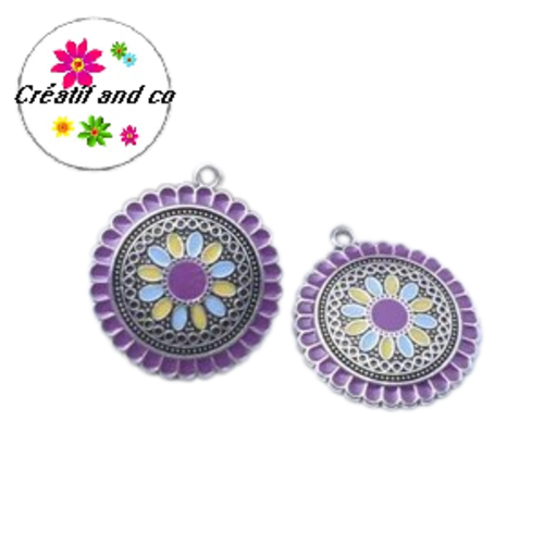Grand pendentif cercle émail style bohème 30mm