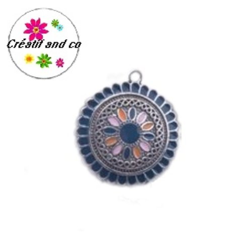 Grand pendentif cercle émail style bohème 30mm