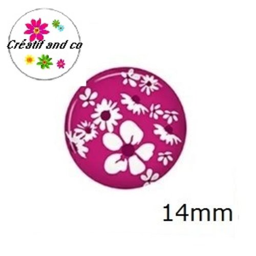 X2 cabochons fleuris 14mm