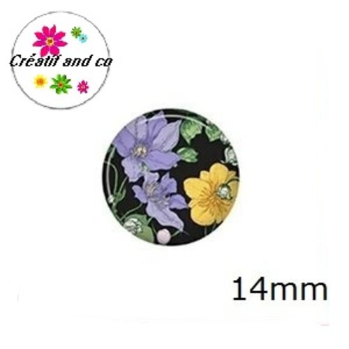 X2 cabochons fleuris 14mm
