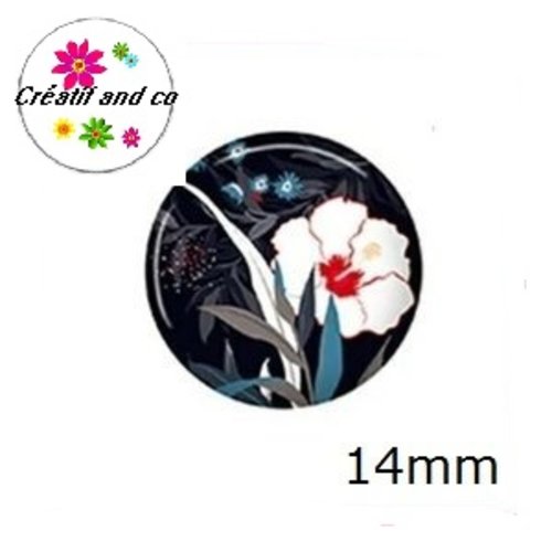 X2 cabochons fleuris 14mm