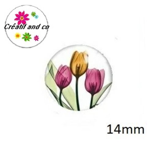 X2 cabochons fleuris 14mm