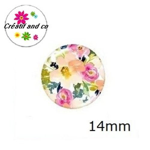 X2 cabochons fleuris 14mm