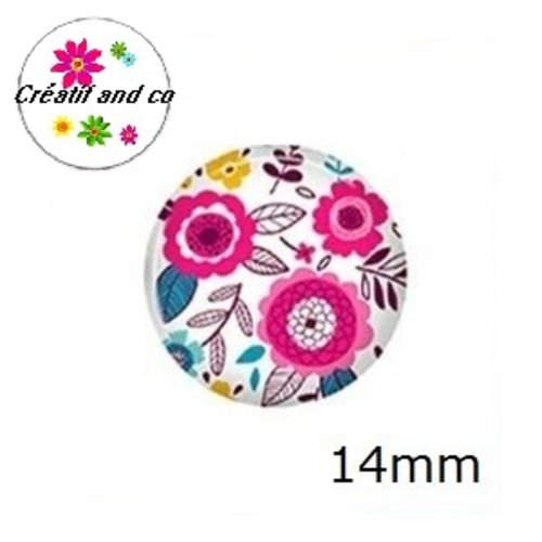 X2 cabochons fleuris 14mm