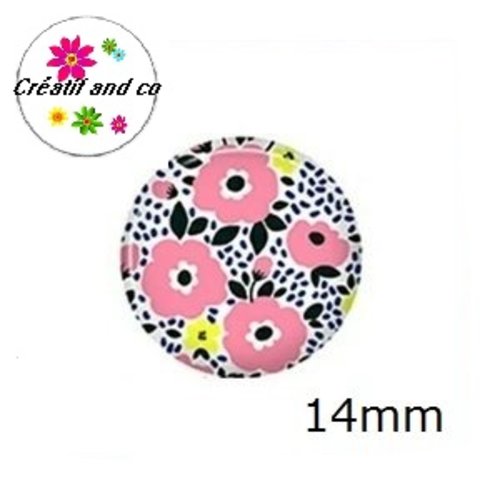 X2 cabochons fleuris 14mm