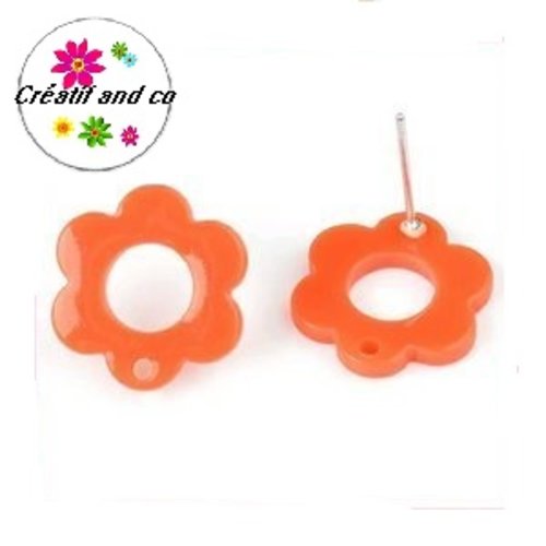 Clou oreille fleur orange acrylique et tige argent 925