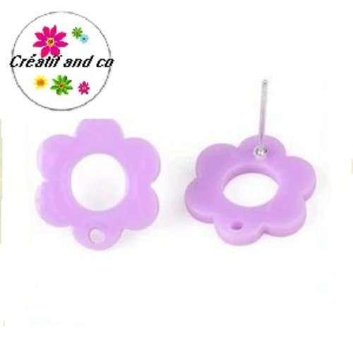 Clou oreille fleur parme acrylique et tige argent 925