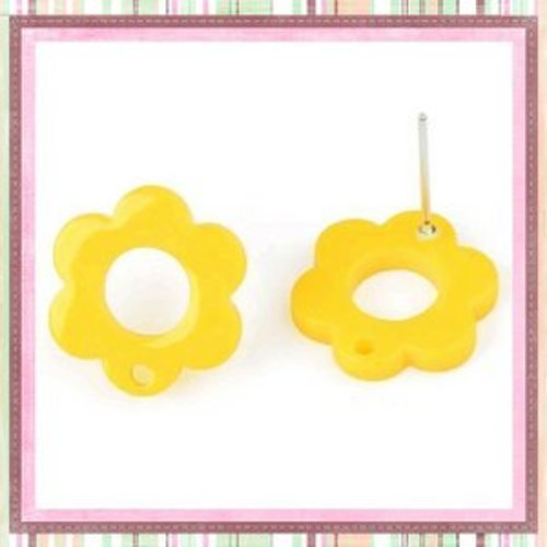 Clou oreille fleur jaune acrylique et tige argent 925