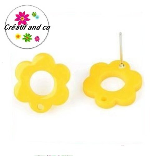 Clou oreille fleur jaune acrylique et tige argent 925
