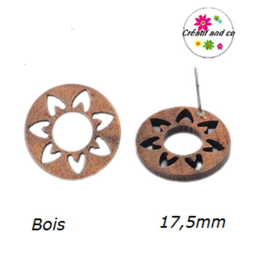 Puce oreille cercle motif étoile bois 17mm