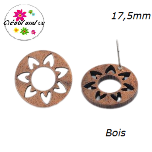 Puce oreille cercle motif étoile bois 17mm